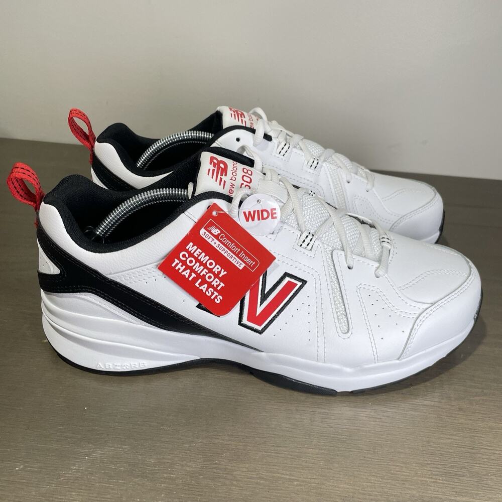 New Balance Mens Size 10.5 X-WIDE Shoes NEW 4E MX608v5 White Black Red 608